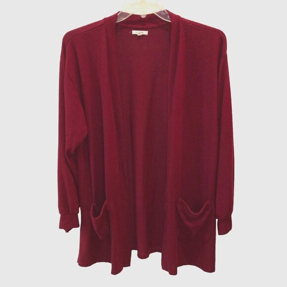 Maurices Womens Size XXL Maroon Open Front Pockets Stretch Sweater Cardigan Top - Picture 2 of 13
